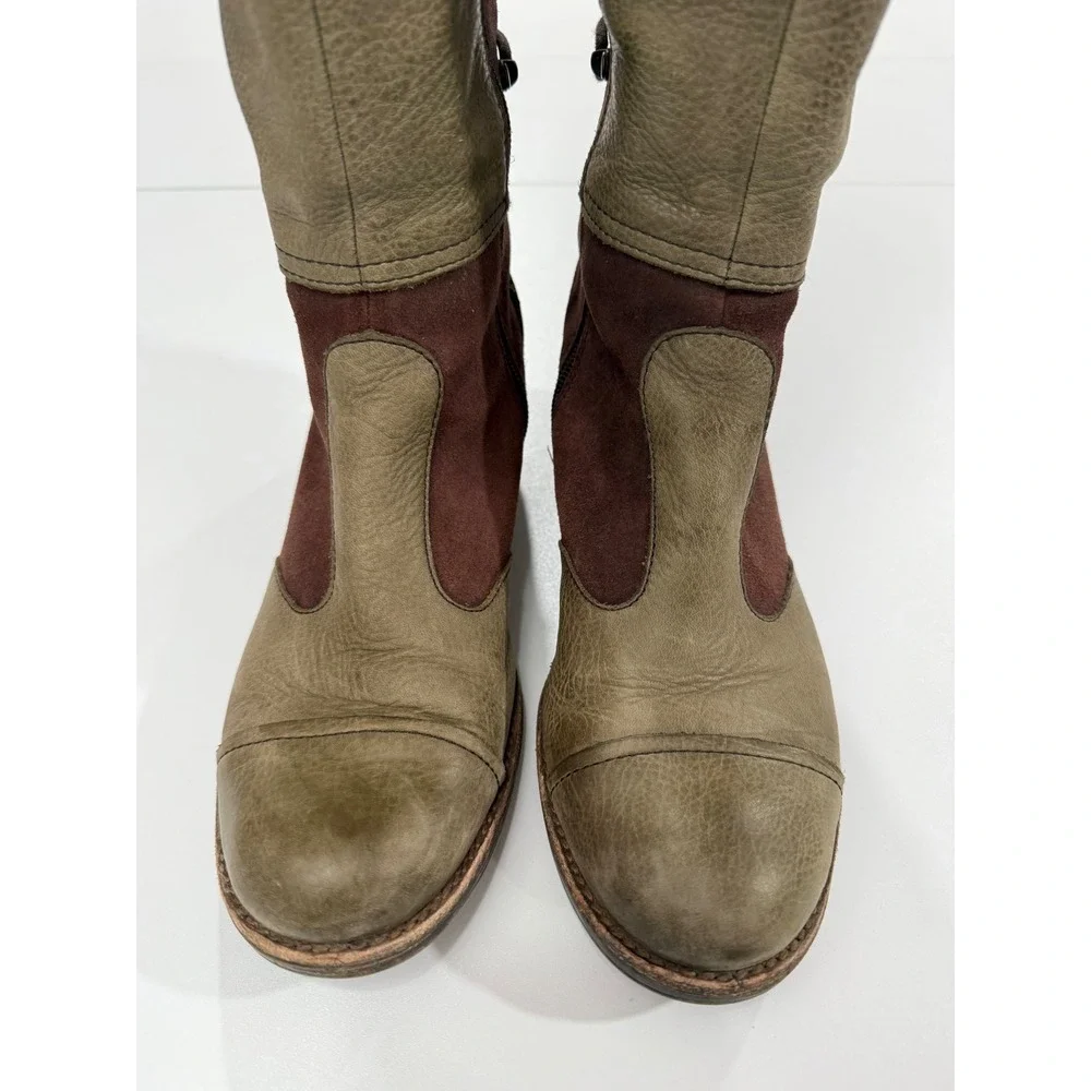 Naya Apollonia Tall Boots Womens 7.5 M Olive Green Brown Leather Lace Up Back